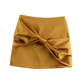 LIZAKOSHT  -  Korean Fashion Bow Vintage Mini Skirts for Womens Winter New Women's Slim-fit High Waist Satin Texture Bow Short Skirts