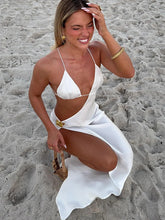 LIZAKOSHT - Sexy 3D Flower Hallow Out Maxi Dress Women Deep V-neck Backless High Split Lace Up Party Dresses 2025 Summer Lady Beach Robe