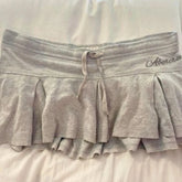 LIZAKOSHT - American Fashion High Street Thin Casual Skirts Y2k Aesthetic Lace Up Waist Letter Print Pleated Jupe Harajuku All Match Skirts