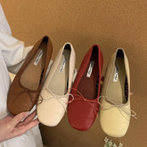 LIZAKOSHT - Classic Bow Flats Ballet Knot Slip On Casual Shoes Women Square Toe Shallow Ballet Flat Moccasin Ballerina Soft Brand Mary Janes