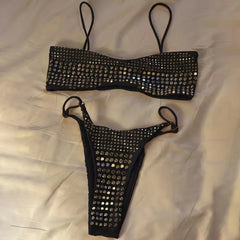LIZAKOSHT - New Sexy Diamond Bikini Women Swimsuit Bandeau Biquini Push Up Swimwear Female Shiny Bathing Suits Bodysuit Beachwear