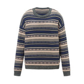 LIZAKOSHT - 00s Cottage Grunge Striped Knitted Sweater Autumn O Neck Long Sleeve Knitwears Preppy Style Vintage Y2K Baggy Pullovers Women