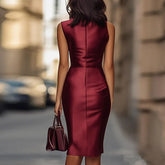 LIZAKOSHT  -  Women Spring Solid Color Midi Party Dress Elegant Crew Neck Slim Bodycon Hips Dress Summer Sleeveless Commute Lady Dress Vestido