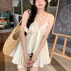 LIZAKOSHT - y2k Tops for Women Summer Solid Color V Neck Spaghetti Strap Sleeveless Asymmetrical Hem Camisole Vest 2000s Clothing
