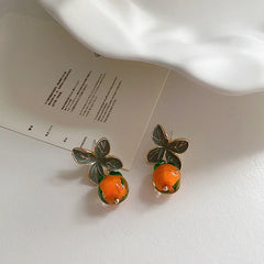 LIZAKOSHT Unique Design Enamel Resin Persimmon Drop Earrings for Women Creative Green Leaves Hanging Dangle Earrings Cute Jewelry