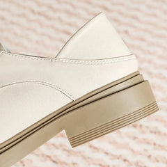 LIZAKOSHT - Women 3.5cm High Heels Classic Daily Leather Pumps Female Round Toe Lace Up Block Heels Lady Elegant Retro British Style Loafers