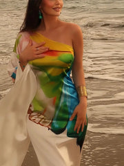 LIZAKOSHT  -  Elegant Women's Prom Banquet Long Dresses 2025 New Summer Fashion Flower Printed Loose Going Out Vacation Casual Robe