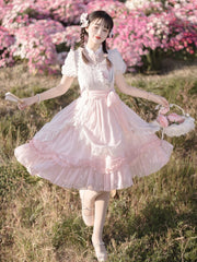 LIZAKOSHT - Lolita Elegant Girl Dress Op Super Fairy Lace Sweet Birthday Short-Sleeved Everyday