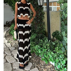 LIZAKOSHT - Striped Sexy Fashion Knitted Beach Resort Bikini Sunscreen Suit for Women