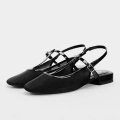 LIZAKOSHT - Black Mesh Women Mary Jane Shoes Comfortable Round Toe Fashion Buckle Strap Low Heel Shallow Large Size Daily Light Ladies Pumps