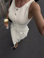 LIZAKOSHT - Women's Knit Cardigan Dress 2025 Summer Elegant Lady Long Dresses Solid Single Breasted Sleeveless Bodycon Female Vestidos