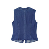 LIZAKOSHT - Denim Vests Jackets Autumn Women's 2025 New Slim O-neck Beaded Elegant Women Jackets Chic Street Youth Casual Denim Jacket Vests