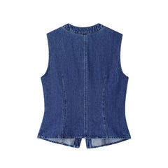 LIZAKOSHT - Denim Vests Jackets Autumn Women's 2025 New Slim O-neck Beaded Elegant Women Jackets Chic Street Youth Casual Denim Jacket Vests