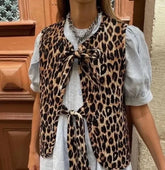 LIZAKOSHT  -  Women's Autumn Spring Top Coat Vest Leopard Print Tie Comfortable Casual Design Fashion Advanced Soft Niche Versatile Skinny