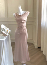 LIZAKOSHT - French Temperament Satin Dress New Summer Oblique Shoulder Sling Collar Fishtail Skirt for Women