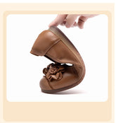 LIZAKOSHT - New Autumn Retro Mom Flats Floral Loafers Leather Ballet Flats Woman Non Slip Moccasins Ethnic Style Women's For Shoes