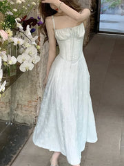 LIZAKOSHT - Elegant Spaghetti Strap Women Dress Summer Square Collar Evening Party Female Clothing Fashion Bandage Vintage A-line Dresses