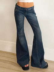 LIZAKOSHT - Vintage Low Rise Flare Jeans Streetwear Slim Skinny Blue Denim Pants Harajuku 2000s Casual Women's Trousers Y2k Clothes