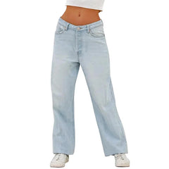LIZAKOSHT - High Waist Loose Women Straight Jeans Street Casual Wide Leg Denim Pants Female Four Seasons Comfortable Commuter Trousers