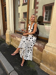 LIZAKOSHT - Polka Dot Satin Women's Maxi Dress Deep Plunge V Neck Sleeveless Loose Female Vestio Summer New Casual Date Streetwears
