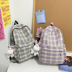 LIZAKOSHT - New Fashion Lady Lattice Travel School Bag Female Plaid Cute College Backpack Trendy Women Bag Girl Cool Kawaii Laptop Backpack