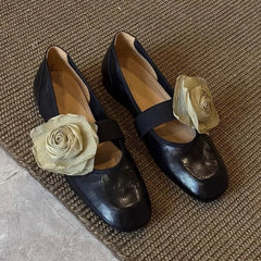 LIZAKOSHT - Retro Flower Designer Mary Jane Shoes Women Round Toe Comfort Soft Sole Elegant Casual Shoes Fashion Brand Ballet Flats Women
