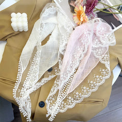 LIZAKOSHT - 7styles Sweet Flower Triangle Hair Scarf Women Girls Square Scarf Headband Korean French Pastoral Headdress Summer Lace Headwear