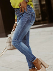 LIZAKOSHT - Women Loungewear Fashion Jeans, Button Fly Slim Pocket Casual Pencil Pants, Spring Summer Denim Streetwear Trousers Dropshipping