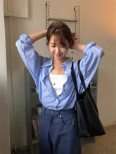 LIZAKOSHT - Chic Autumn New Gentle Bubble Texture Design Loose Long Sve Women's irt Top Cotton Polyester Blend Breathable Comfortable