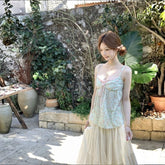 LIZAKOSHT - French Floral Fake Two Piece Lace Cami Top Women Summer Slim Fit Sweet Sexy Chic Camis Style Streetwear Fashion Outfit New