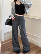 LIZAKOSHT - Harajuku Striped Women Pants Fall Winter Loose Casual Streetwear Wide Leg Trouser Female Retro Lace Up Straight High Waist Pants