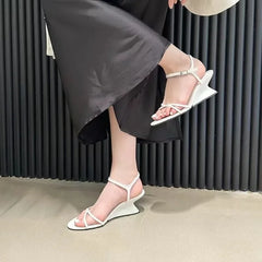 LIZAKOSHT - Summer Design Hollow Out Wedges Sandals Women Street Style Ankle Buckle Strap Banquet Dress Female Shoes Женская Обувь