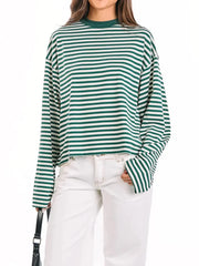 LIZAKOSHT - Elegant Striped Tops For Women O-neck Full Sleeve Loose Shirts 2025 Summer Fashion Female Daily Casual Oversize Outerwear