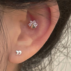 Lizakosht Korean Silver Color Piercing Screw Beads Stars Heart Ear Bone Stud Earrings For Women Girls Simple Personality Body Jewelry Gift