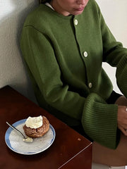 LIZAKOSHT - Women's Chic Solid Color Knitwear Cardigan Fuzzy Long Sleeve Button-down Front Closure Autumn Loose Fit Basic Sweaters 2025