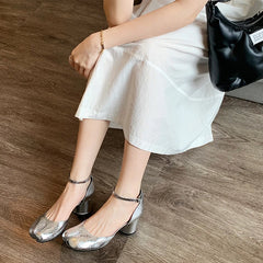 Lizakosht Women Fashion Split Toe Ninja Tabi Pumps High 6cm Heels Mary Janes Round Head Shoes Buckle Strap Shallow Sandals Shoes