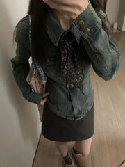 LIZAKOSHT  -  Thin Slim Fit Long Sleeve Denim Shirt Jackets 2025 Spring Autumn New Denim Caot Women Y2k Lapel Neck Single Breasted Blouses