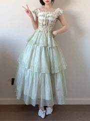 LIZAKOSHT - French Sweet Elegant Holiday Dress Women Chic Kawaii Vintage Sleeveless Dress Harajuku 2000s Aesthetic Fairy Lovely Outfits