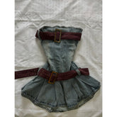 LIZAKOSHT - 2000s Vintage French Style Slim Fit Dress Women Blue Elegant Denim Strapless Dresses New Summer Y2k Off Shoulder Casual Clothing