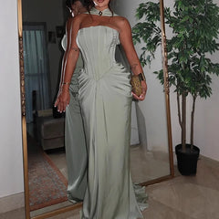 LIZAKOSHT - Hip Skirt Slim Fit Luxury Sense Temperament Celebrity Bandeau Waist Pressed Pleated Long Skirt