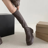 LIZAKOSHT - Shoes Women's Rubber Boots Rain Med Rome Hoof Heels Fabric PU Cotton Shoes Med Heel Boots Rubber Rome Fabric PU Hoof