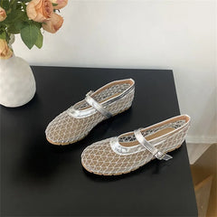 LIZAKOSHT  -  Round Toe Mesh Women Flat Shoes Fashion Summer NEW Breathable Buckle Strap Ladies Footwear Soft Flat Heel Mary Jane Sandals