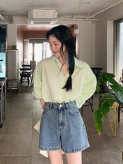 LIZAKOSHT - Chic Autumn New Gentle Bubble Texture Design Loose Long Sve Women's irt Top Cotton Polyester Blend Breathable Comfortable