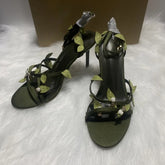 LIZAKOSHT - Green Leafs Narrow Band Women Gladiator Sandals Luxury Flower Evening Party Prom Stiletto Open Toe High Heels Female Dress Shoes