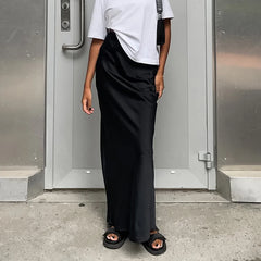 LIZAKOSHT - Women Acetic Satin Black Skirt Satin Dape Fishtail Dress y2k skirt robes de soirée skirts black skirt faldas ajustadas