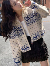 LIZAKOSHT  -  Snowflake Knitted Sweater Women Japanese Vintage Harajuku Short Cardigan Female Autumn Winter Casual Long Sleeve Zipper Knitwear