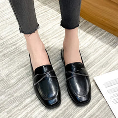 LIZAKOSHT - Large Size 34-43 Retro Woman Square Toe Platform Slipony Loafers Flats Female Low Heels British Soft Leather Brogue Office Shoes