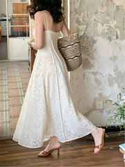 LIZAKOSHT - Midi Dress Women Elegant Summer New Fashion Evening Ladies Vestidos Vintage French Sexy Slim Halter Dresses Female Clothes