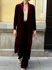 LIZAKOSHT - Loungewear Solid Elastic Waist Outfit, Women X-Long Cardigan Top Matching Set, Autumn Winter Fashion Wide Leg Pants Ladies Suits