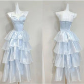 LIZAKOSHT - Energetic Sweet High-end Temperament Blue Fairy Dress Minimal Elegant Gentle Slim Fashion Kawaii Patchwork Slip Dresses Women